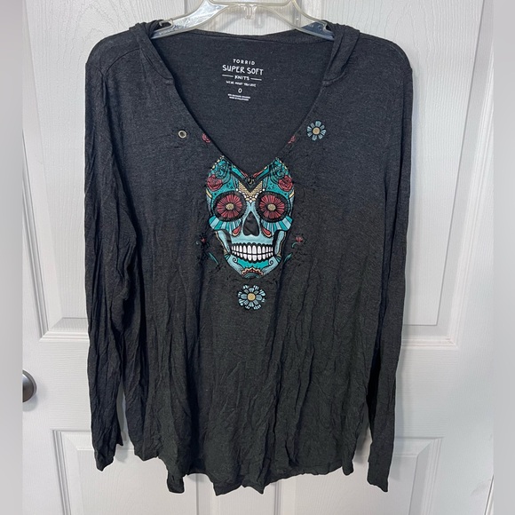 Torrid skull day of the dead graphic print Super Soft Hoodie grunge gothic - Picture 3 of 3